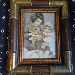 Vintage CROWN FINE ARTS Print of Two Girls w/ Teddy Bear
